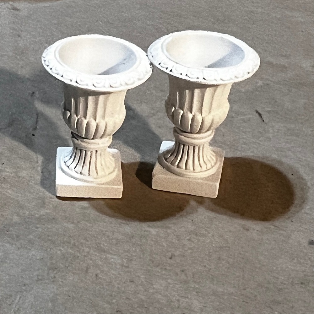 1.5in Miniature Roman Planter White 2pc Set Fluted Urn Dollhouse Decor